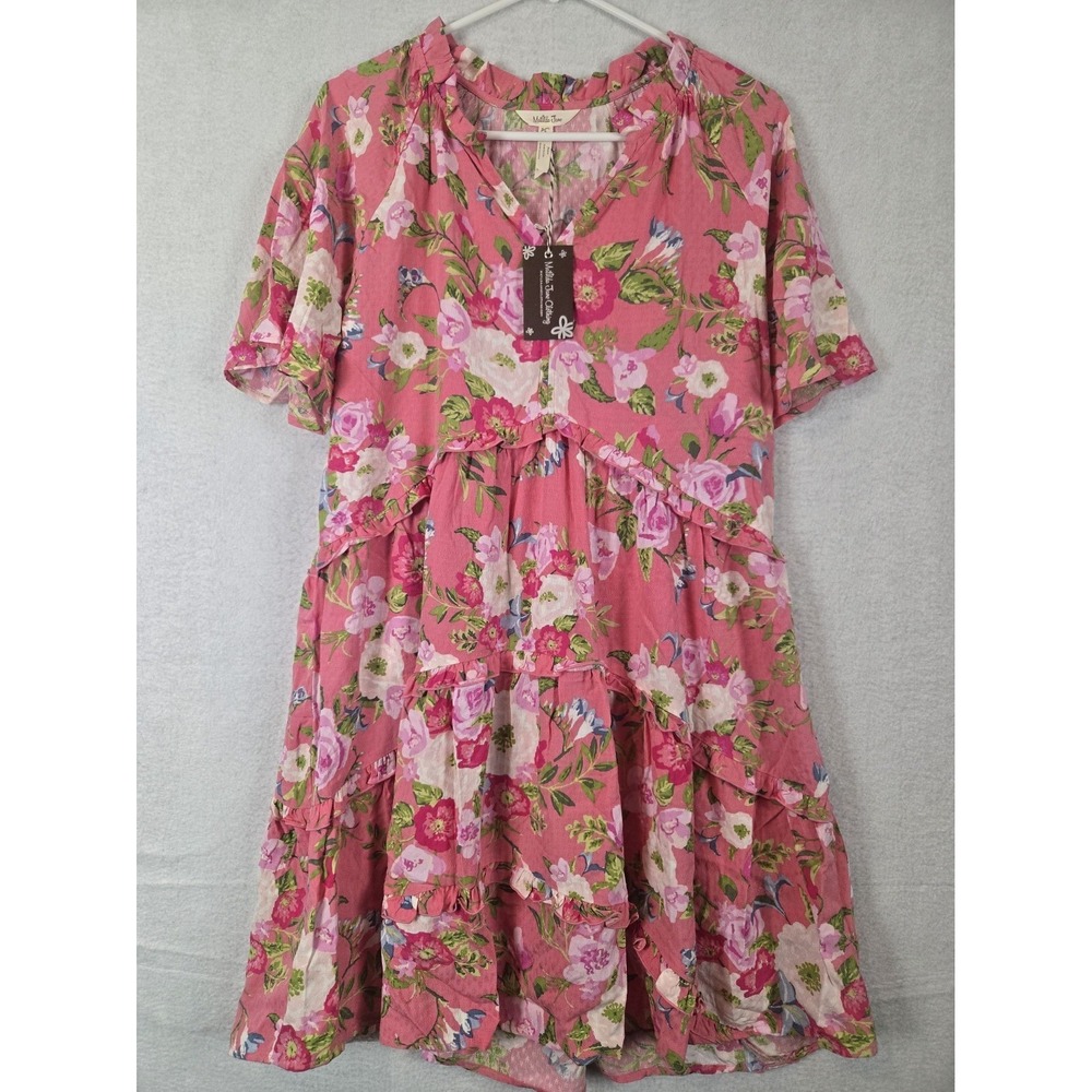 Matilda Jane Womens Dress S Small Floral Rayon Pink Tiered